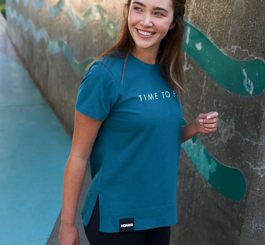 Hoka One One Womens Tee - Brand - Blue - LMHB58731